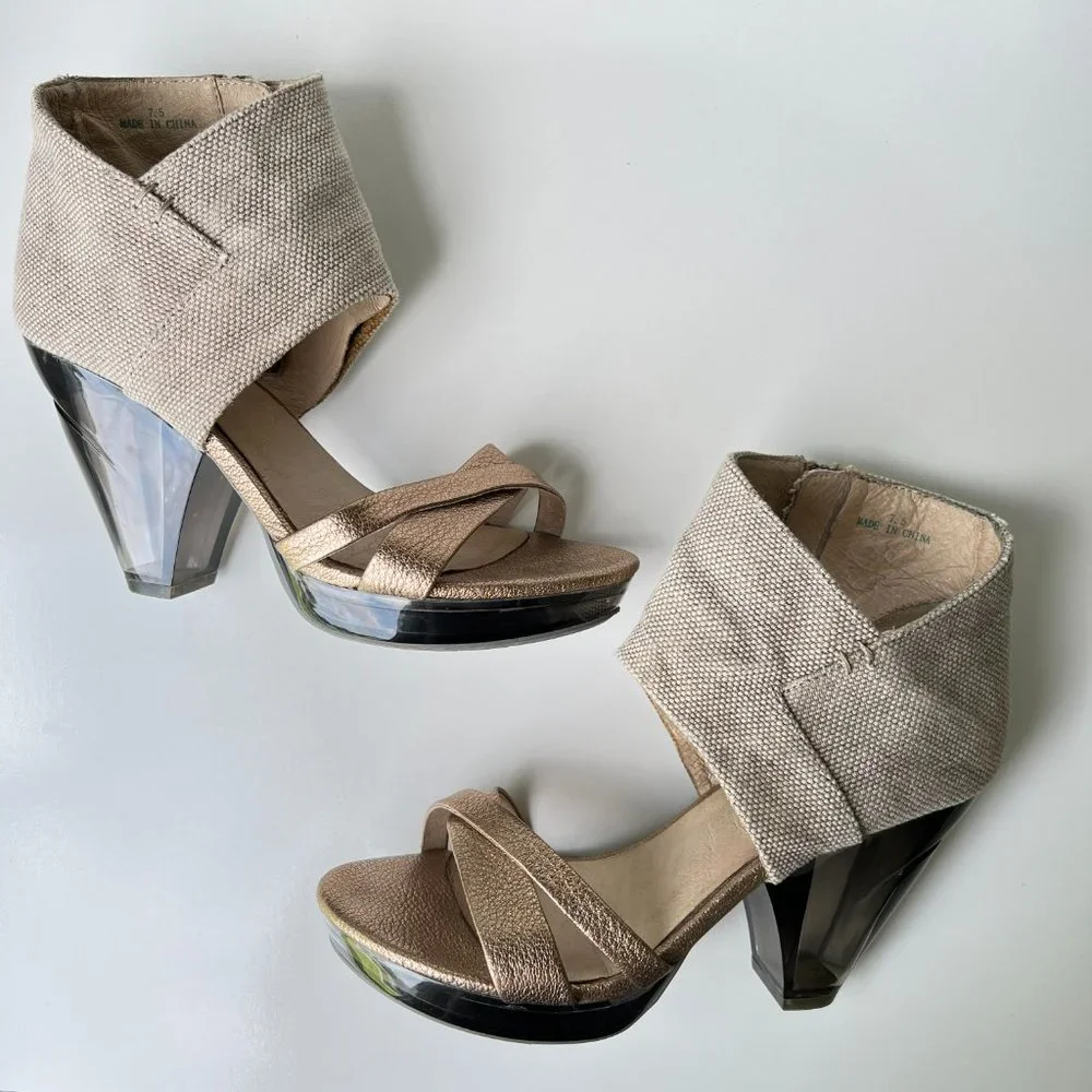 FARYL ROBIN Drea Metallic Clear Heel Platform Ankle Booties - Picture 9 of 12